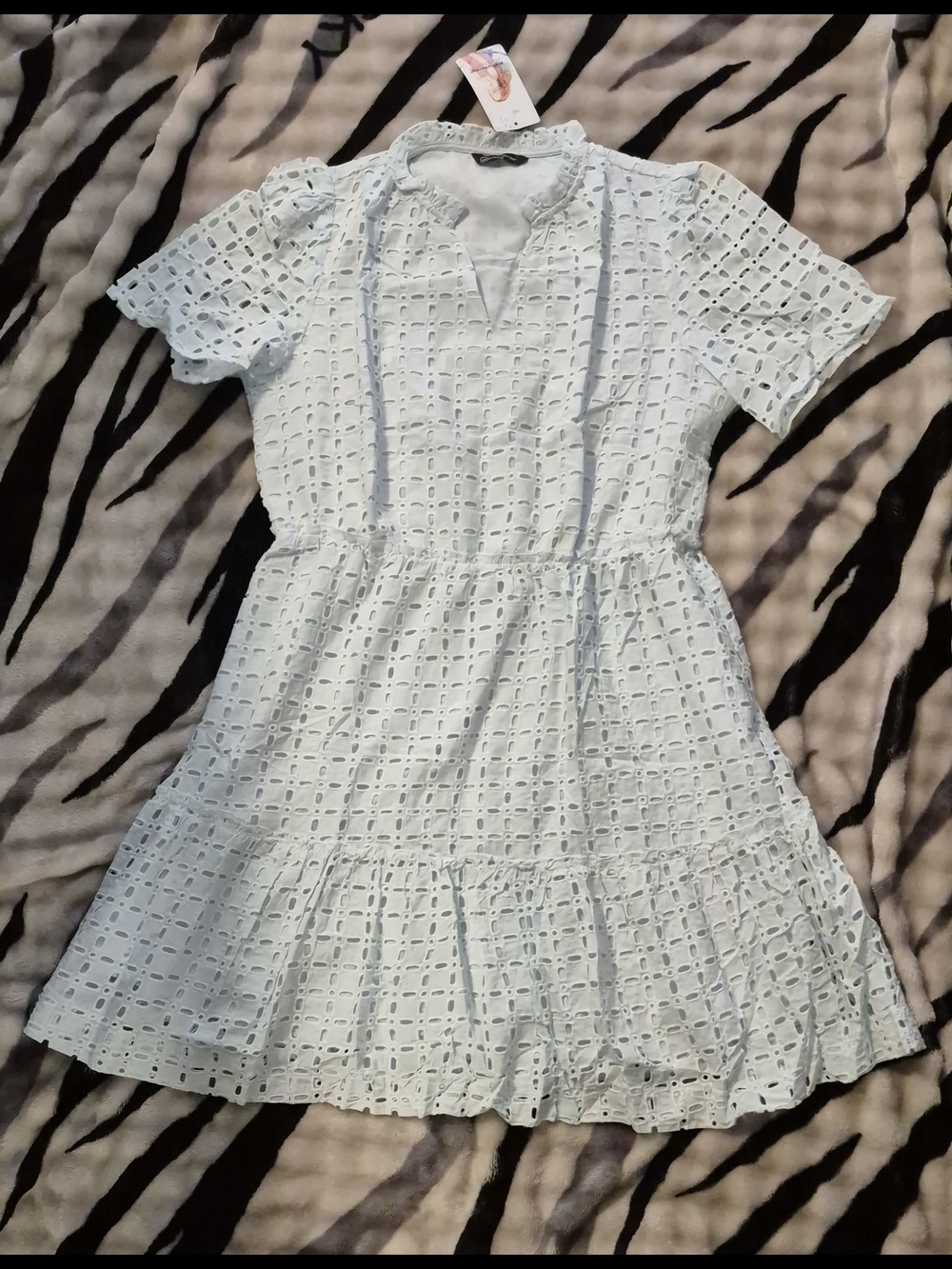Light Blue Eyelet Cotton Dress - Pretty Garden